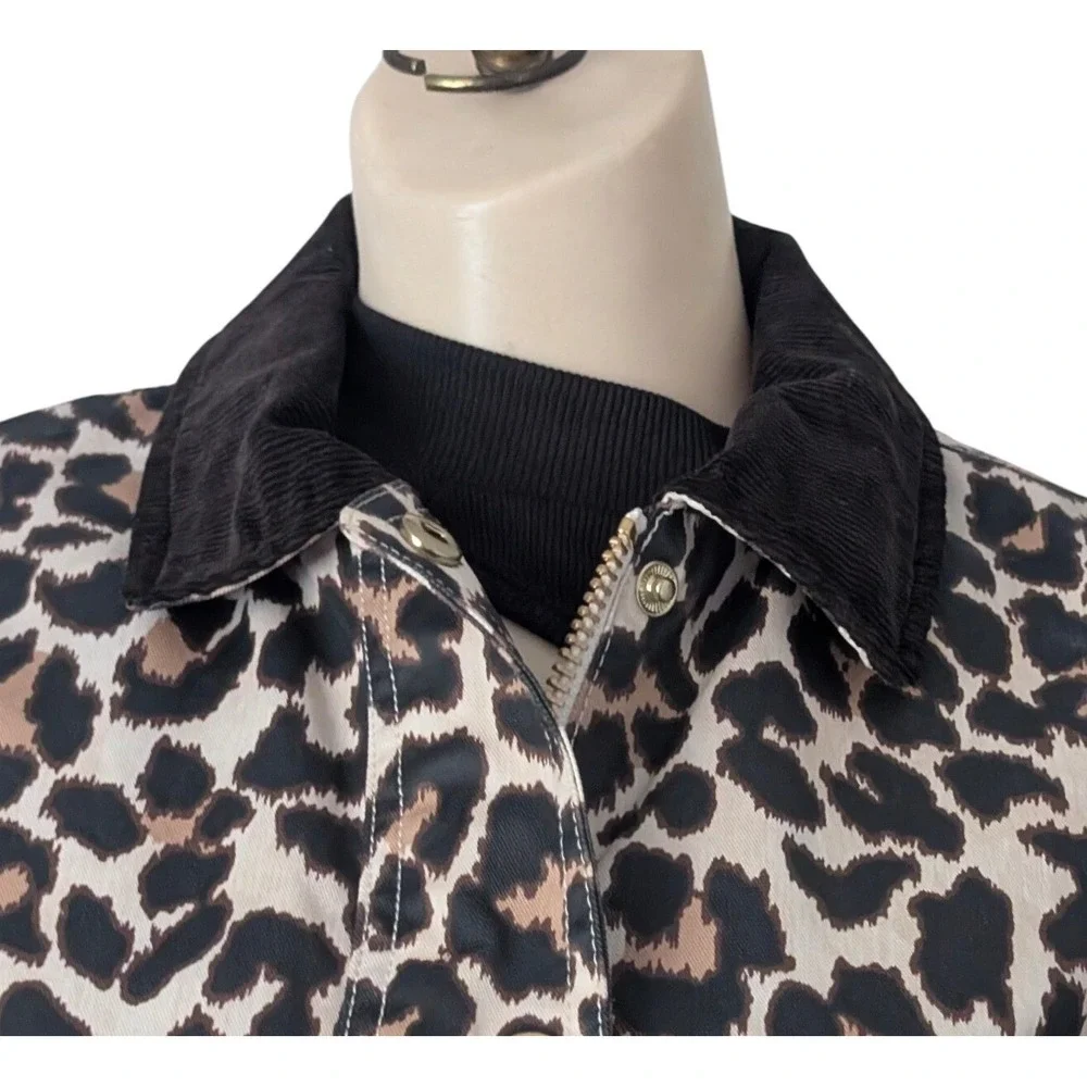 J Crew Leopard Print Barn Coat Jacket Women XS Corduroy Collar Utility Chore